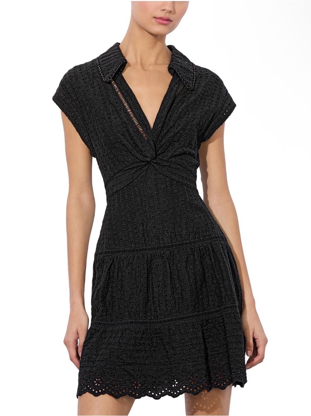 Alice + Olivia Mila Eyelet Deep V-Neck Mini Dress – Black – Size 2 – NWT